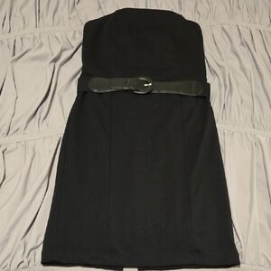 Strapless Black Belted Cocktail Dress - Women